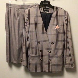 Executive Collection - Blue & White Plaid Design Two Piece Suit, Jacket & Skirt